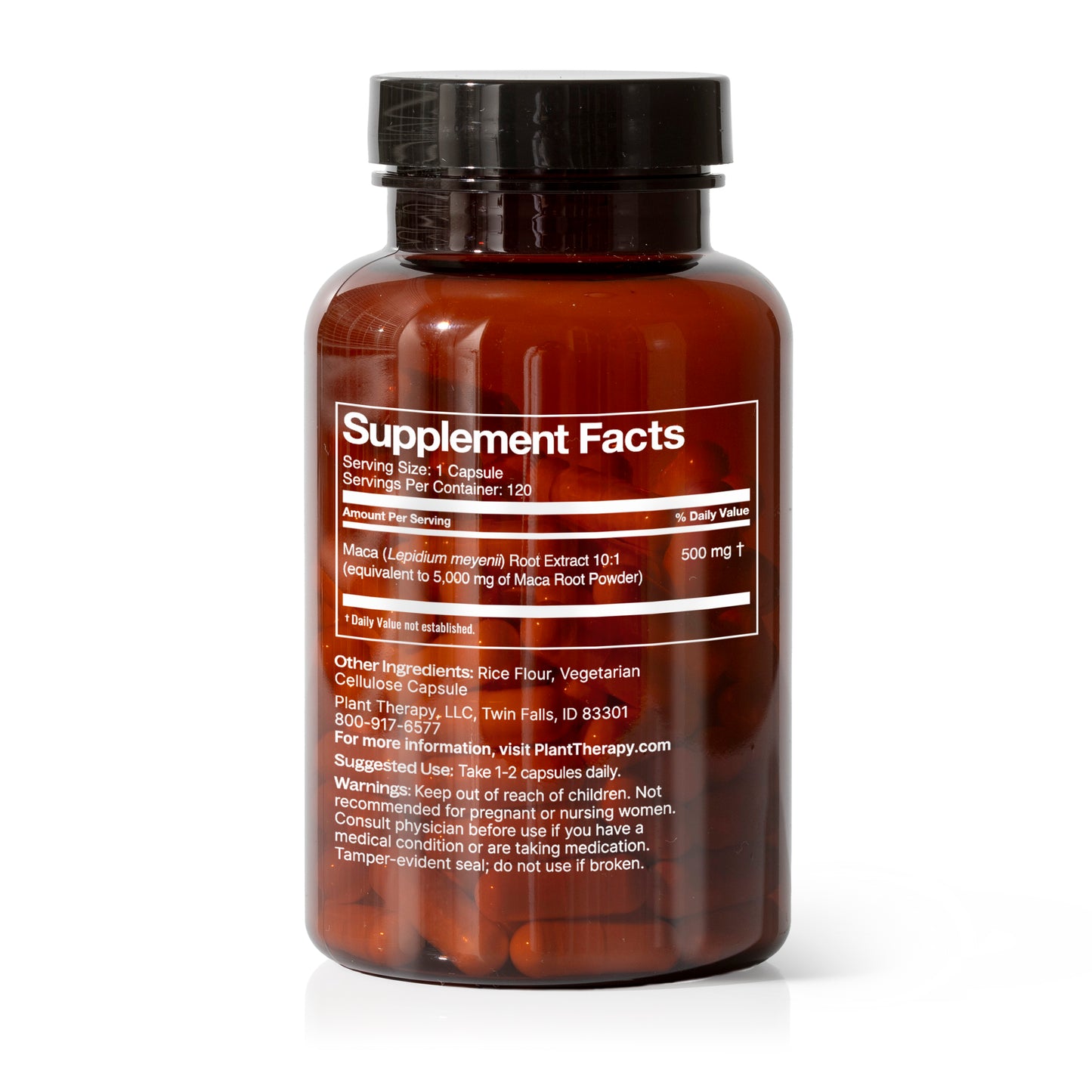 Maca Root Herbal Supplement Capsules back label
