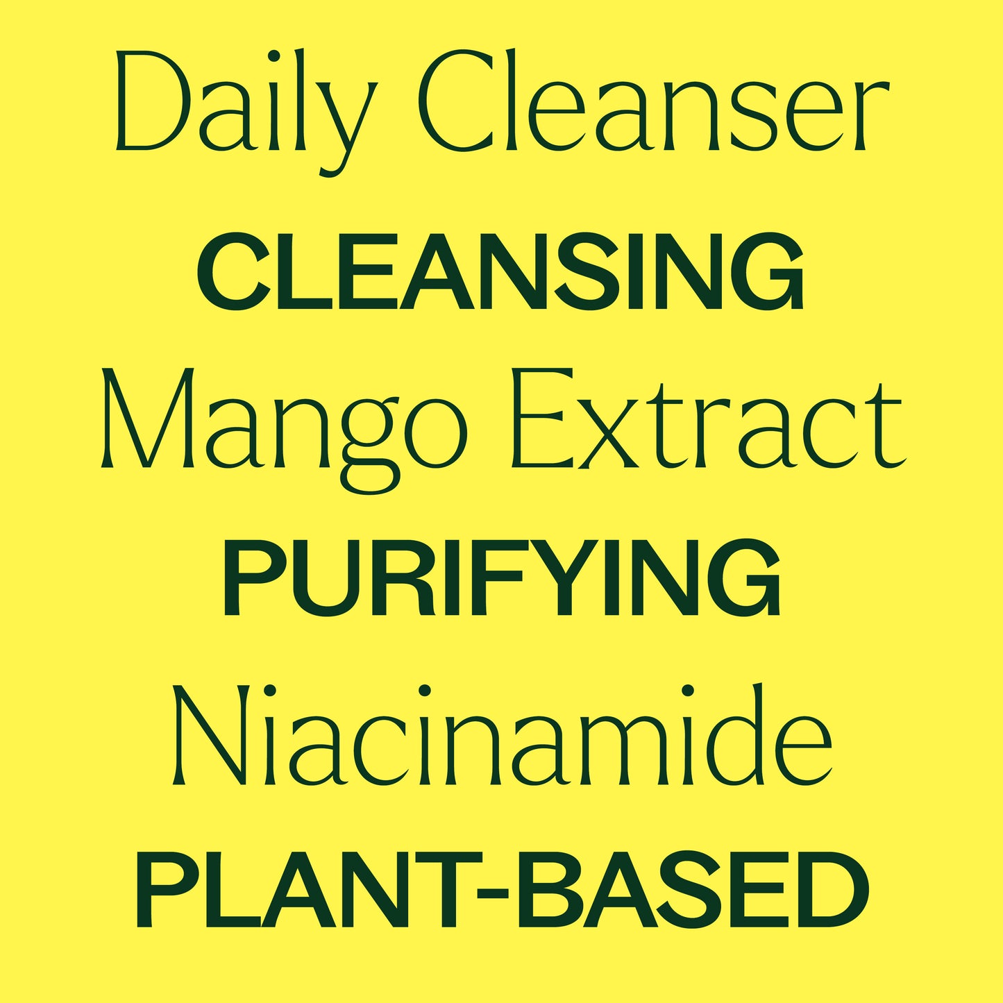 Daily cleanser, mango extract, niacinamide. cleansing, purifying, plant-based