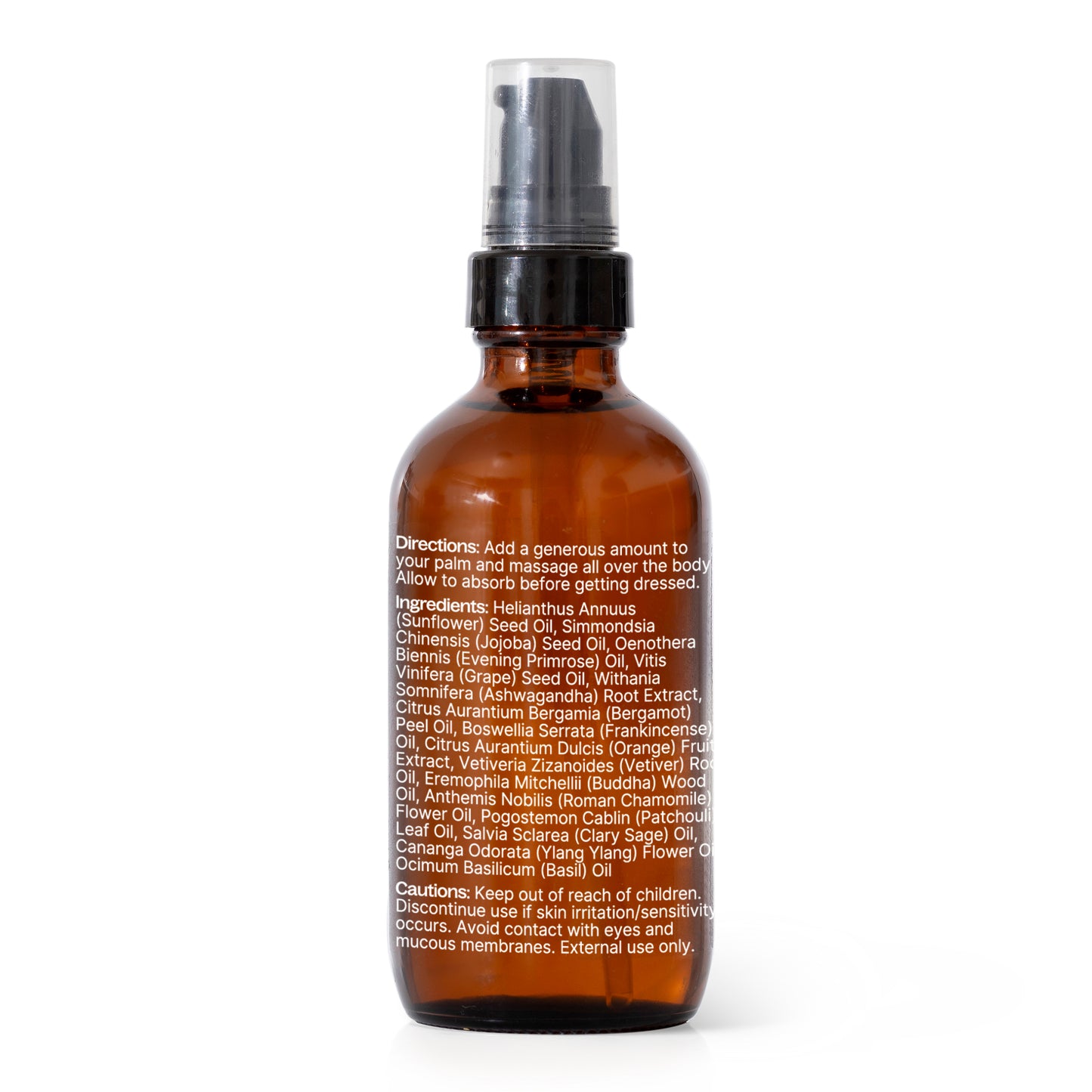 Stress Body Oil with Ashwagandha back label